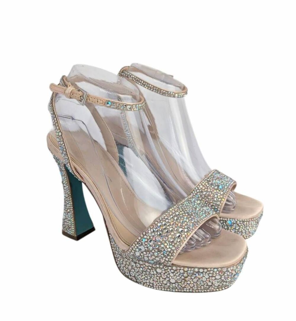 Betsey Johnson Beth iridescent rhinestone encrusted cream platform heel womens 8